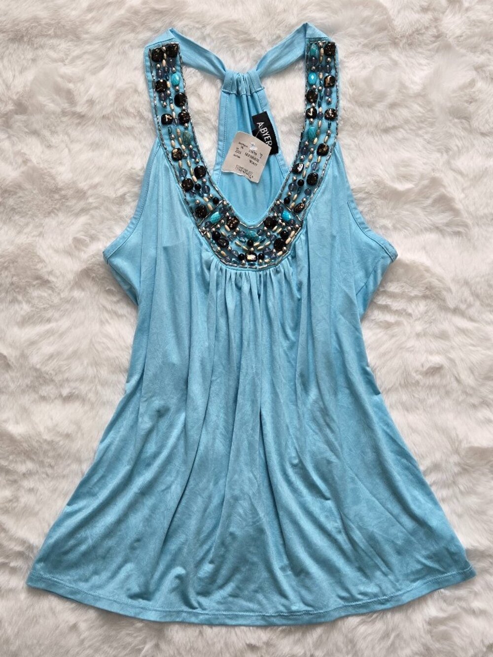 Blue beaded Racer Back Top